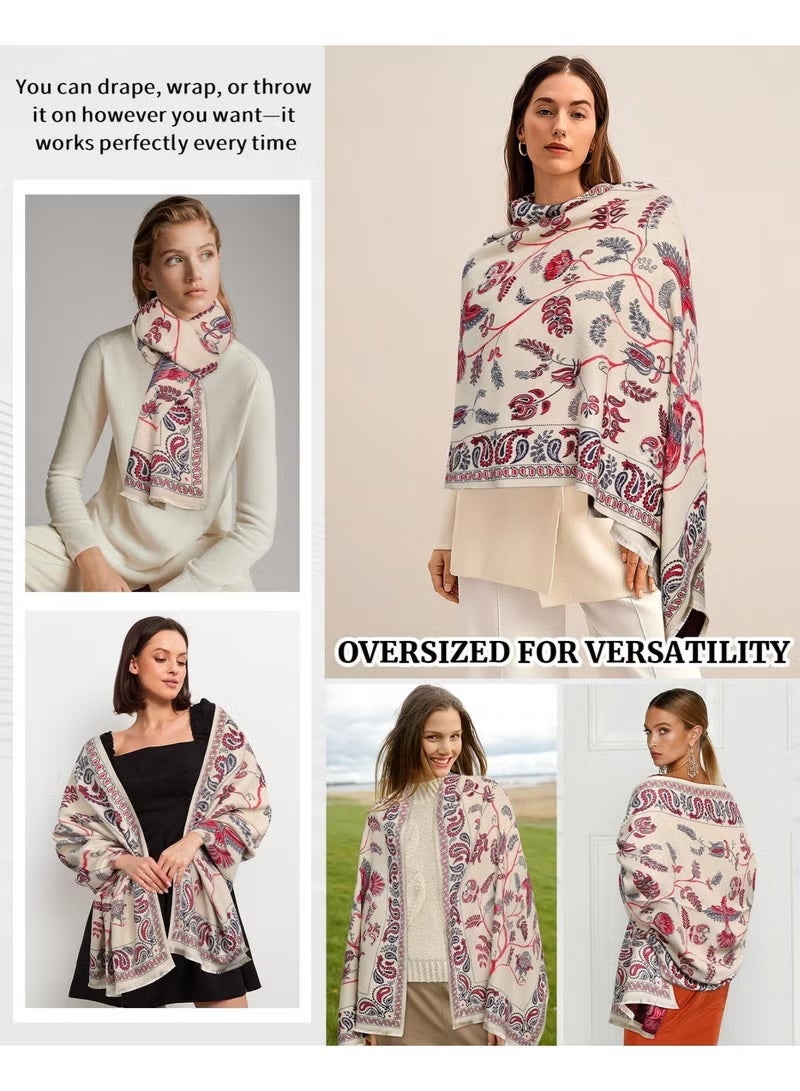 Womens Shawl, Cashmere Silk Scarf Soft Ponchos Cashew Flower Winter Warm Big Scarf for Women Shawls and Wraps for Evening Dresses, One Size - Image 4